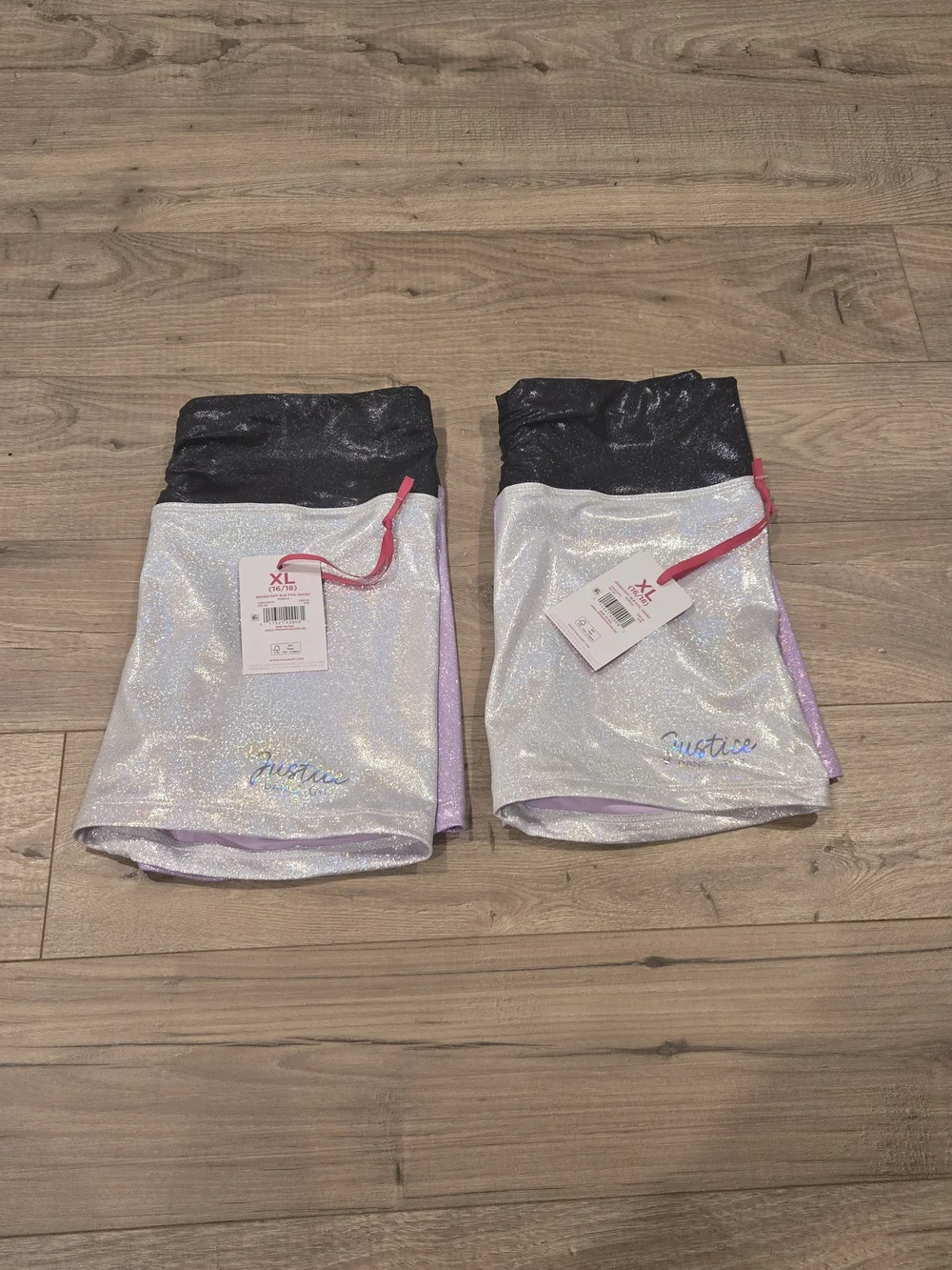 NWT Justice Girls Split Metallic Cinch Waistband Shorties sizes LG (12/14) X2